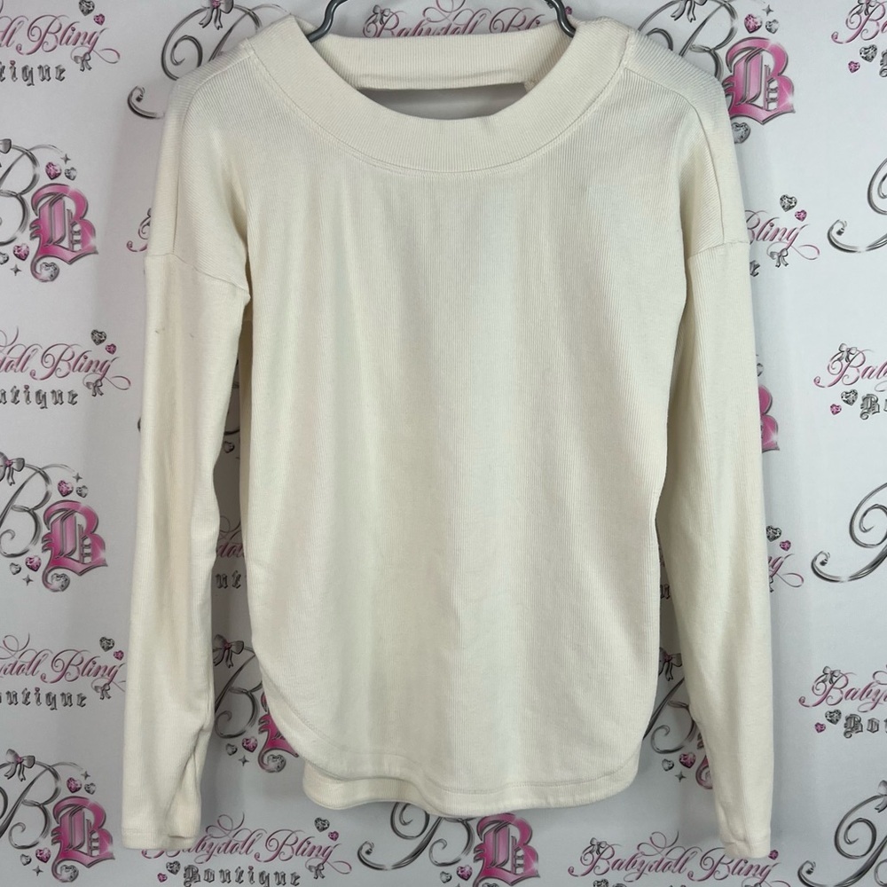 Athleta top sweater pull over open keyhole back Cream Long Sleeve Top